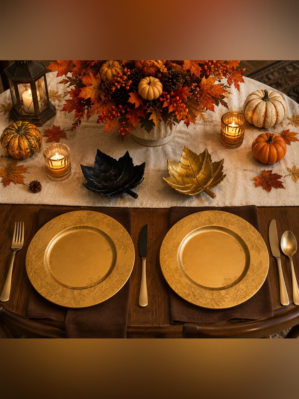Dover & York Gold Maple Leaf Chargers & Bowls Fall Decor Set of 4